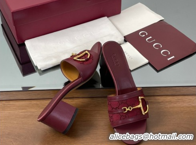Unique Style Good Looking Gucci Heel Slides Sandal 5.5cm in GG Canvas and Lambskin with Horsebit Red 0609087