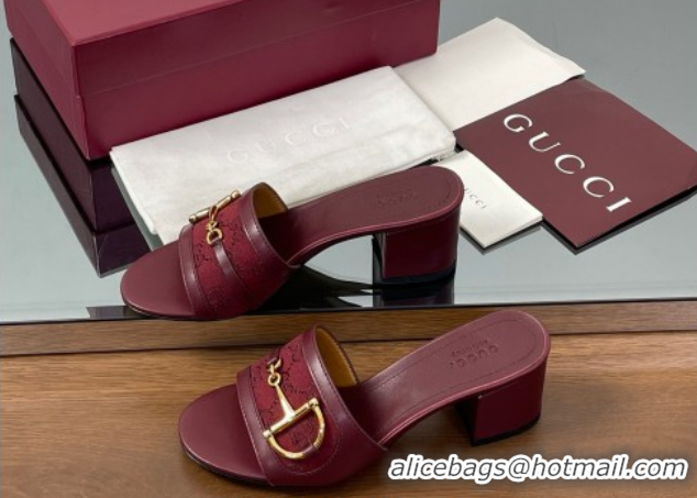 Unique Style Good Looking Gucci Heel Slides Sandal 5.5cm in GG Canvas and Lambskin with Horsebit Red 0609087