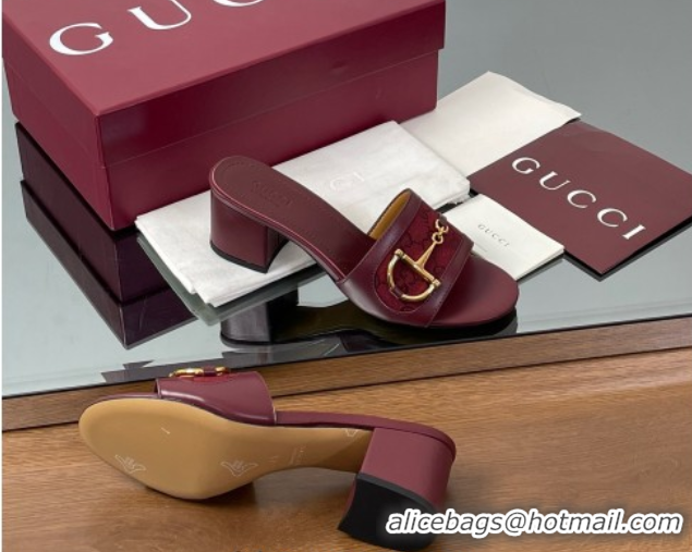 Unique Style Good Looking Gucci Heel Slides Sandal 5.5cm in GG Canvas and Lambskin with Horsebit Red 0609087