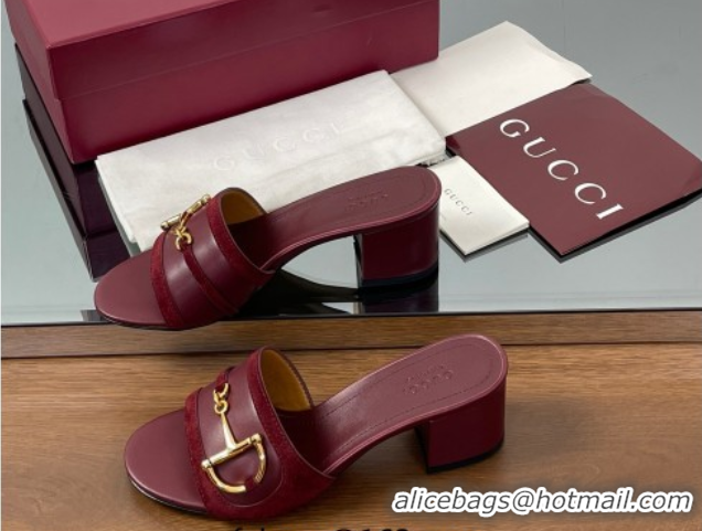 Trendy Design Gucci Heel Slides Sandal 5.5cm in Suede Trim and Lambskin with Horsebit Red 0609088