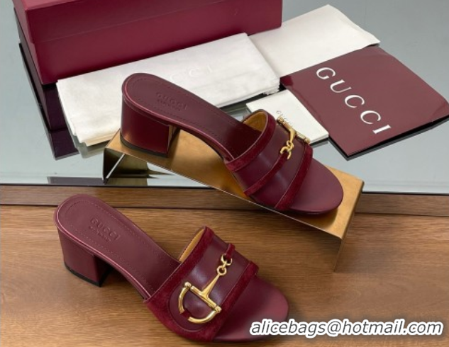 Trendy Design Gucci Heel Slides Sandal 5.5cm in Suede Trim and Lambskin with Horsebit Red 0609088