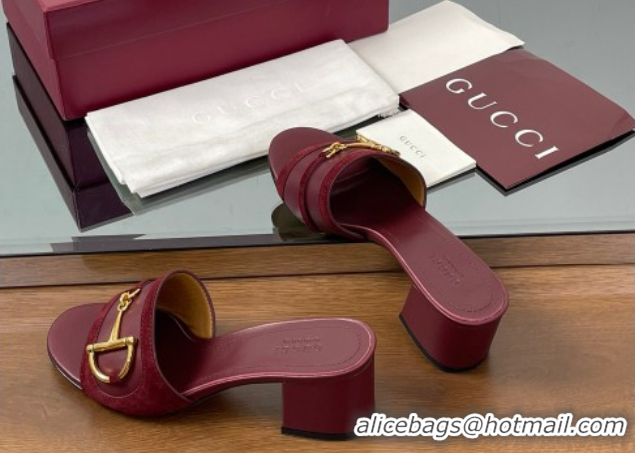 Trendy Design Gucci Heel Slides Sandal 5.5cm in Suede Trim and Lambskin with Horsebit Red 0609088