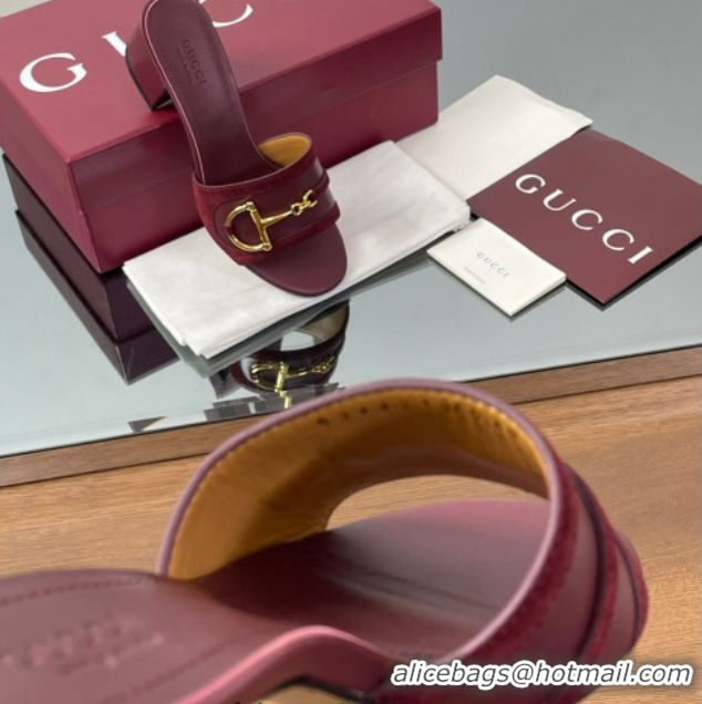 Trendy Design Gucci Heel Slides Sandal 5.5cm in Suede Trim and Lambskin with Horsebit Red 0609088