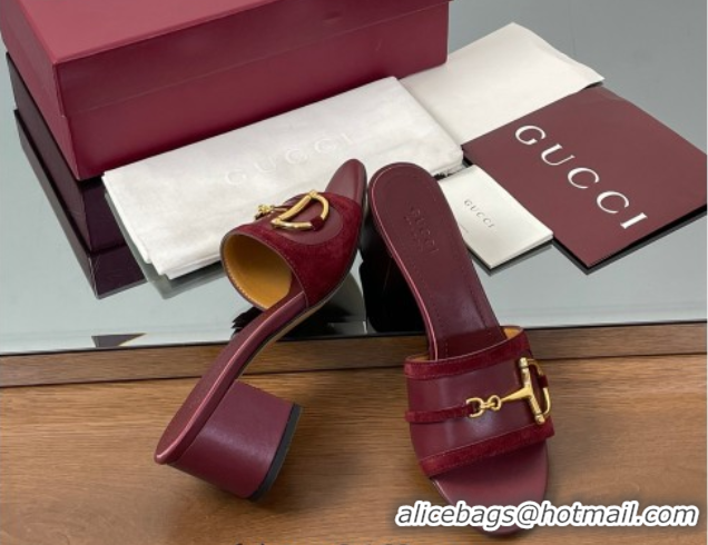 Trendy Design Gucci Heel Slides Sandal 5.5cm in Suede Trim and Lambskin with Horsebit Red 0609088