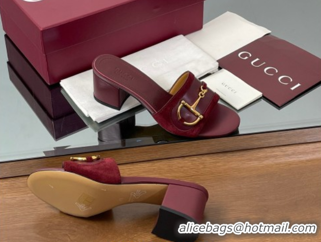 Trendy Design Gucci Heel Slides Sandal 5.5cm in Suede Trim and Lambskin with Horsebit Red 0609088