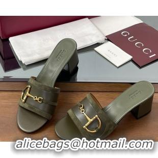 Charming Gucci Heel Slides Sandal 5.5cm in Suede Trim and Lambskin with Horsebit Green 0609090