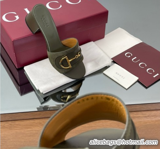 Charming Gucci Heel Slides Sandal 5.5cm in Suede Trim and Lambskin with Horsebit Green 0609090