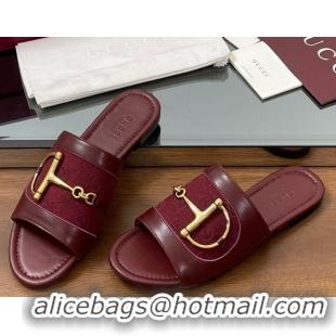Most Popular Gucci Flat Slides Sandal in GG Canvas and Lambskin with Horsebit Red 0609096