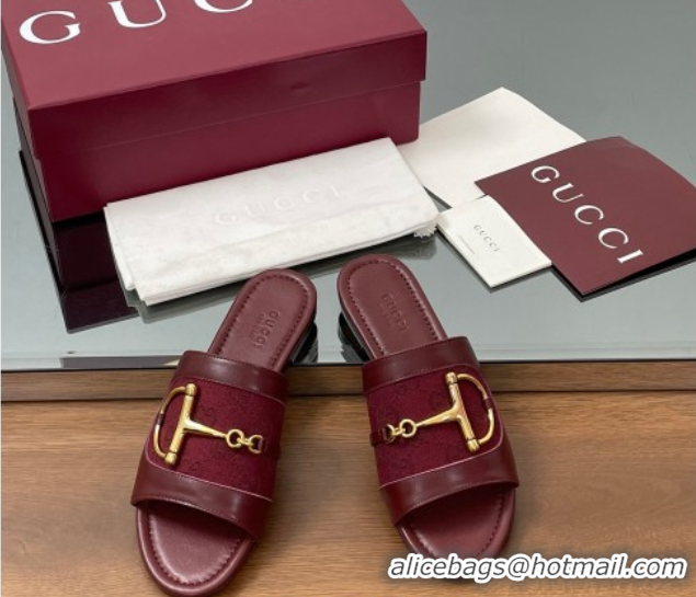 Most Popular Gucci Flat Slides Sandal in GG Canvas and Lambskin with Horsebit Red 0609096