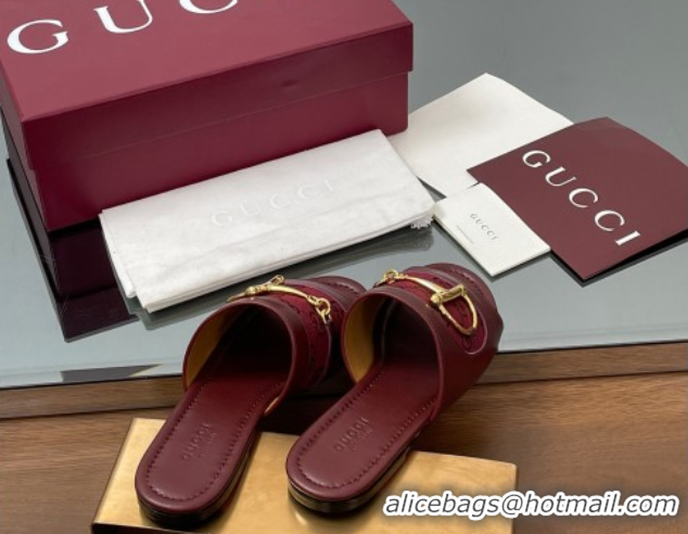 Most Popular Gucci Flat Slides Sandal in GG Canvas and Lambskin with Horsebit Red 0609096