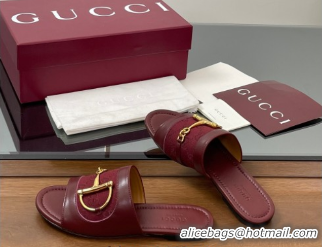 Most Popular Gucci Flat Slides Sandal in GG Canvas and Lambskin with Horsebit Red 0609096