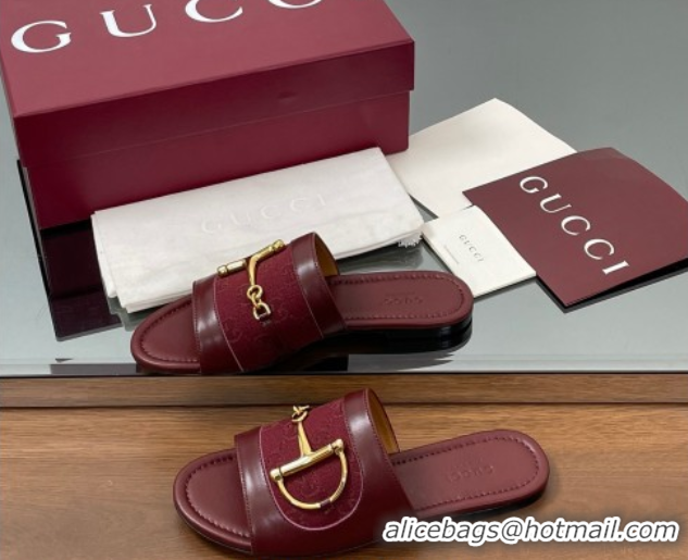 Most Popular Gucci Flat Slides Sandal in GG Canvas and Lambskin with Horsebit Red 0609096