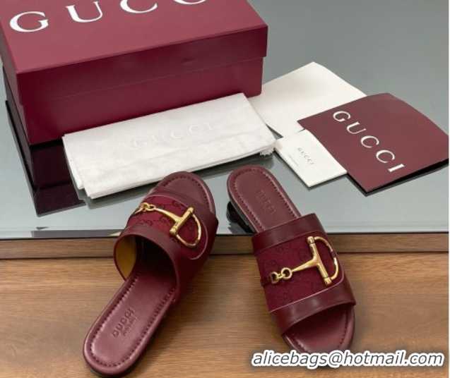 Most Popular Gucci Flat Slides Sandal in GG Canvas and Lambskin with Horsebit Red 0609096