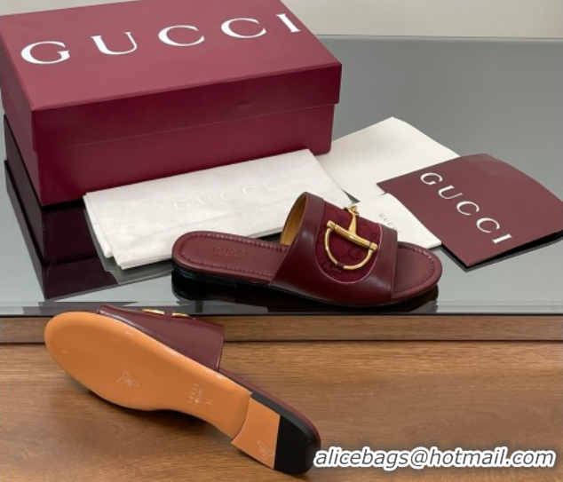 Most Popular Gucci Flat Slides Sandal in GG Canvas and Lambskin with Horsebit Red 0609096