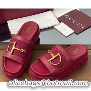 Durable Gucci Platform Slides Sandal 5.5cm in GG Canvas and Lambskin with Horsebit Red 0609100