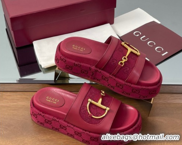 Durable Gucci Platform Slides Sandal 5.5cm in GG Canvas and Lambskin with Horsebit Red 0609100