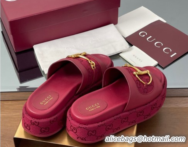 Durable Gucci Platform Slides Sandal 5.5cm in GG Canvas and Lambskin with Horsebit Red 0609100