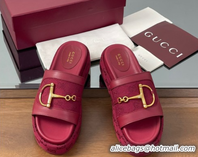 Durable Gucci Platform Slides Sandal 5.5cm in GG Canvas and Lambskin with Horsebit Red 0609100