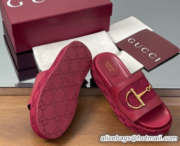 Durable Gucci Platform Slides Sandal 5.5cm in GG Canvas and Lambskin with Horsebit Red 0609100