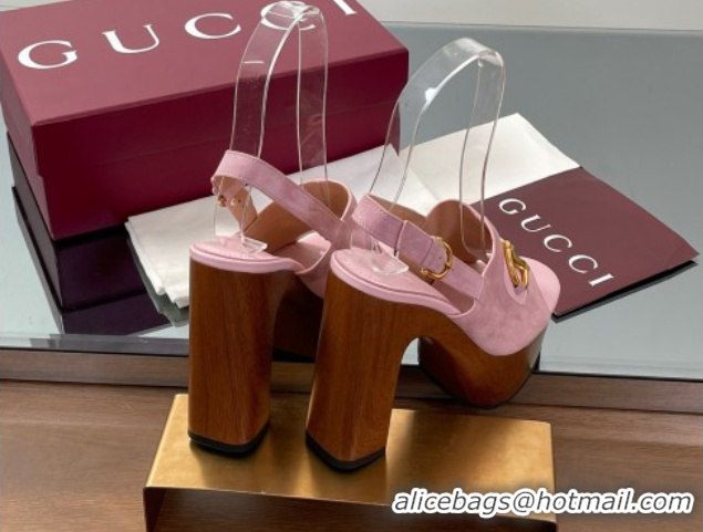 Perfect Gucci Platform Heel Sandals 13cm in Suede and Leather with Horsebit Pink 0609113