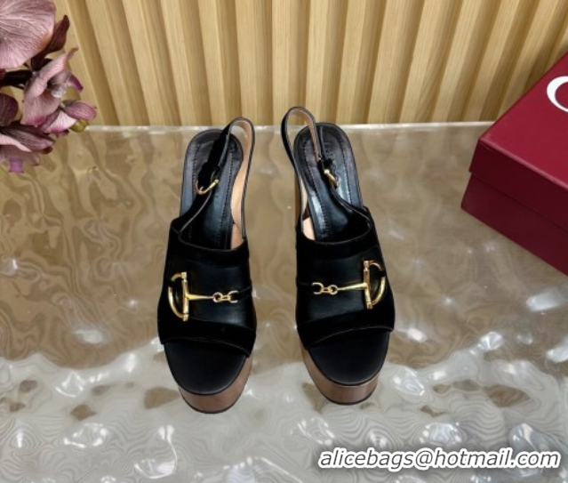 Duplicate Gucci Platform Heel Sandals 13cm in Suede and Leather with Horsebit Black 0609114