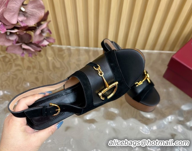 Duplicate Gucci Platform Heel Sandals 13cm in Suede and Leather with Horsebit Black 0609114