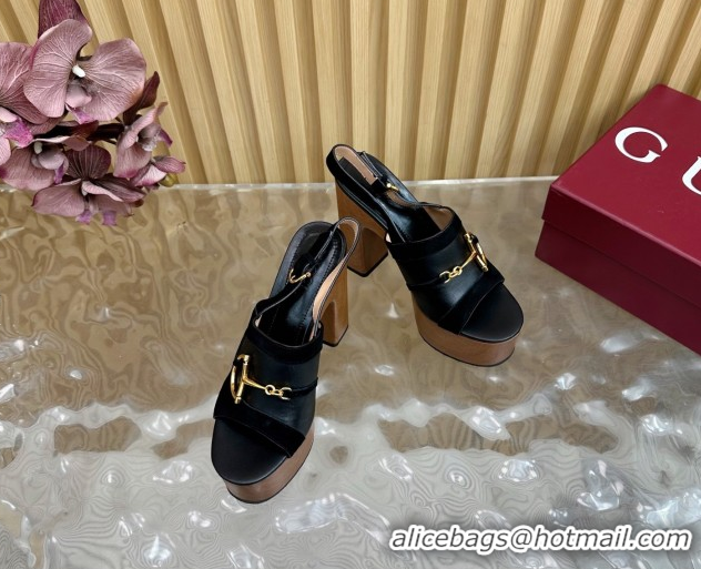 Duplicate Gucci Platform Heel Sandals 13cm in Suede and Leather with Horsebit Black 0609114