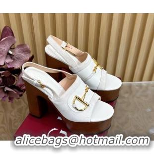 Buy Luxury Gucci Platform Heel Sandals 13cm in Suede and Leather with Horsebit White 0609115
