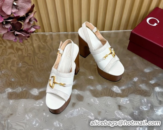 Buy Luxury Gucci Platform Heel Sandals 13cm in Suede and Leather with Horsebit White 0609115