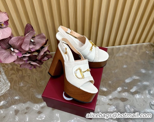 Buy Luxury Gucci Platform Heel Sandals 13cm in Suede and Leather with Horsebit White 0609115