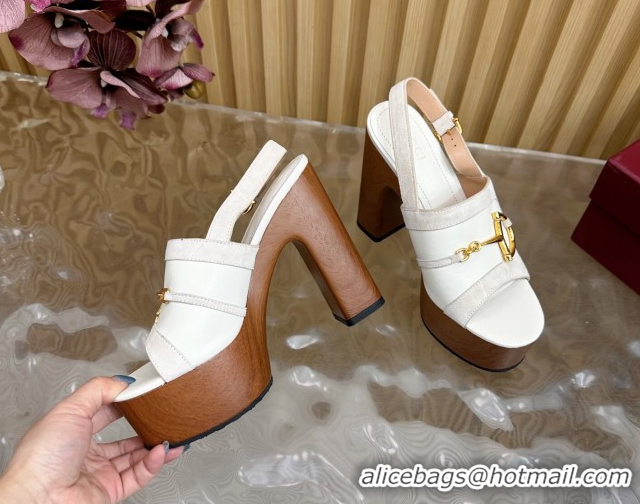 Buy Luxury Gucci Platform Heel Sandals 13cm in Suede and Leather with Horsebit White 0609115