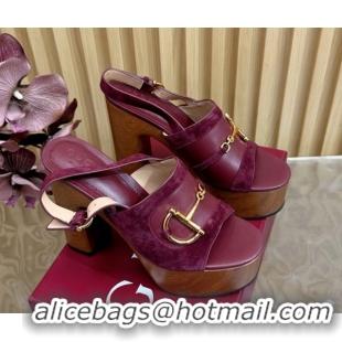 Charming Gucci Platform Heel Sandals 13cm in Suede and Leather with Horsebit Red 0609116