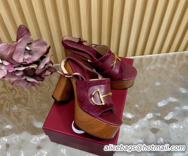 Charming Gucci Platform Heel Sandals 13cm in Suede and Leather with Horsebit Red 0609116