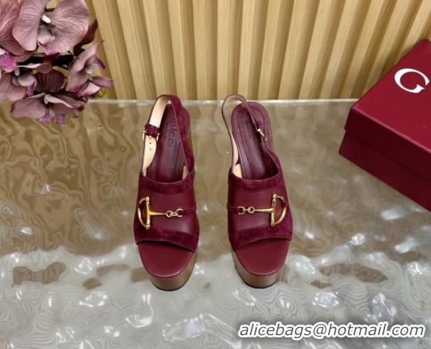 Charming Gucci Platform Heel Sandals 13cm in Suede and Leather with Horsebit Red 0609116