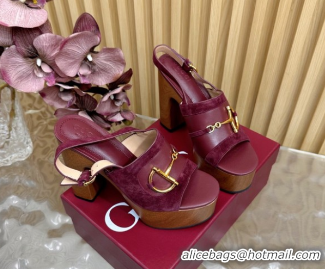 Charming Gucci Platform Heel Sandals 13cm in Suede and Leather with Horsebit Red 0609116