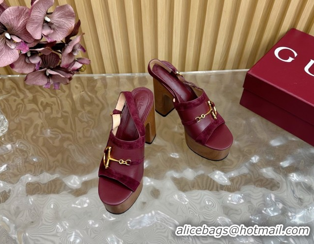 Charming Gucci Platform Heel Sandals 13cm in Suede and Leather with Horsebit Red 0609116