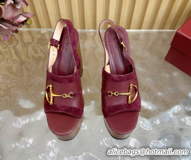 Charming Gucci Platform Heel Sandals 13cm in Suede and Leather with Horsebit Red 0609116
