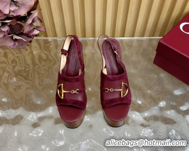 Charming Gucci Platform Heel Sandals 13cm in Suede and Leather with Horsebit Red 0609116