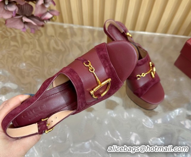 Charming Gucci Platform Heel Sandals 13cm in Suede and Leather with Horsebit Red 0609116