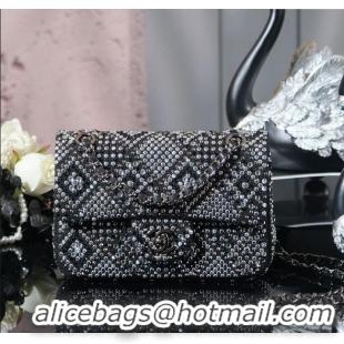 Famous Brand Chanel Allover Strass & Fabric Classic Mini Flap Bag A69900 Black 2025