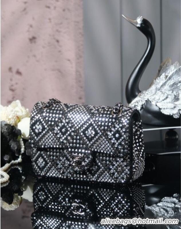 Famous Brand Chanel Allover Strass & Fabric Classic Mini Flap Bag A69900 Black 2025