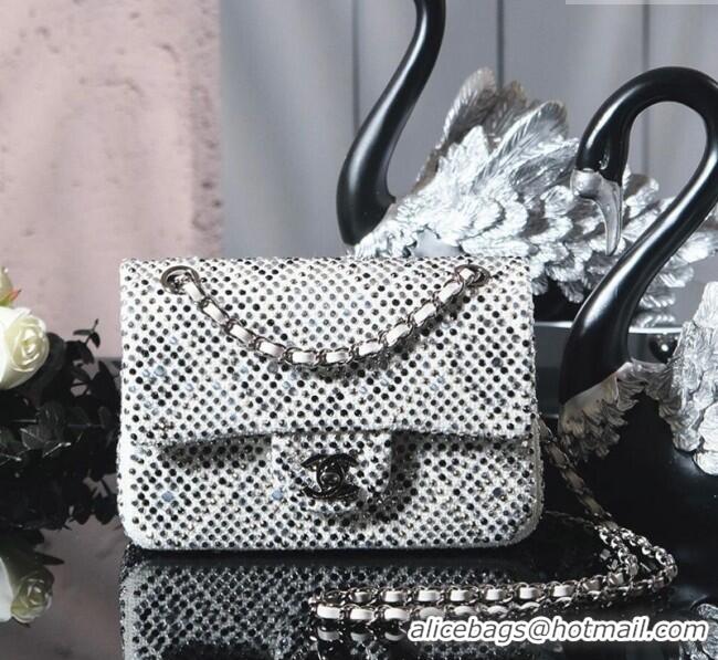 Top Quality Chanel Allover Strass & Fabric Classic Mini Flap Bag A69900 White 2025