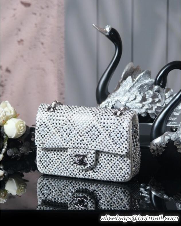 Top Quality Chanel Allover Strass & Fabric Classic Mini Flap Bag A69900 White 2025