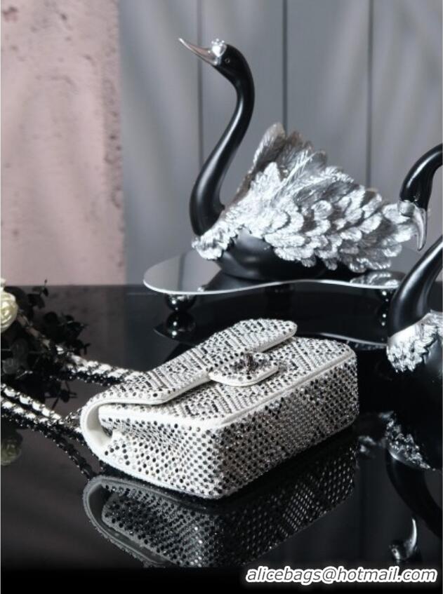 Top Quality Chanel Allover Strass & Fabric Classic Mini Flap Bag A69900 White 2025