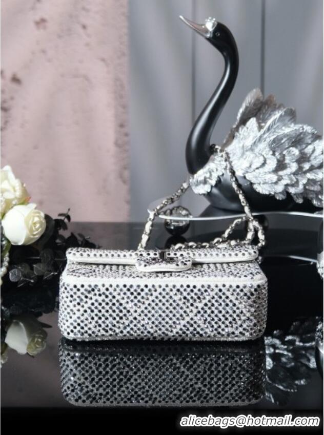 Top Quality Chanel Allover Strass & Fabric Classic Mini Flap Bag A69900 White 2025