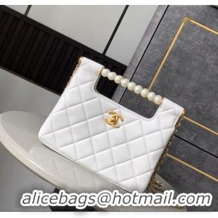 Good Product Chanel Shiny Lambskin Small Shopping bag with Pearls AS5413 White 2025