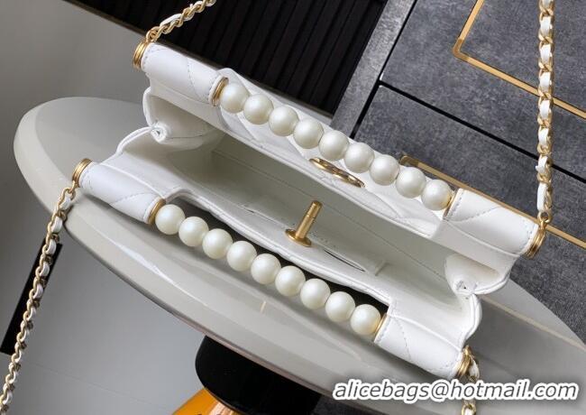 Good Product Chanel Shiny Lambskin Small Shopping bag with Pearls AS5413 White 2025