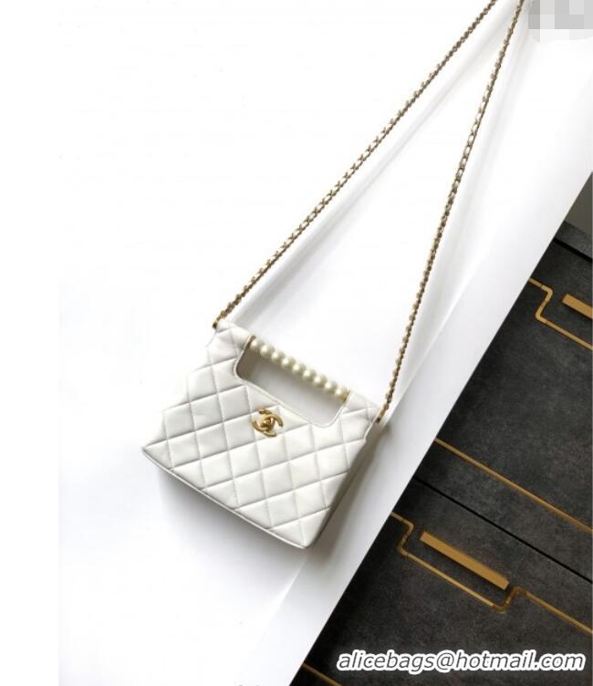 Good Product Chanel Shiny Lambskin Small Shopping bag with Pearls AS5413 White 2025