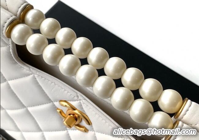 Good Product Chanel Shiny Lambskin Small Shopping bag with Pearls AS5413 White 2025