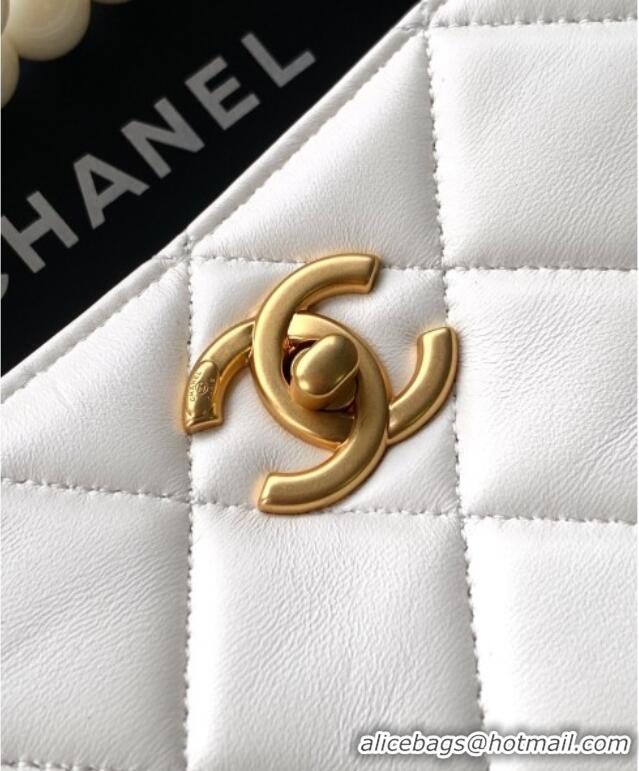 Good Product Chanel Shiny Lambskin Small Shopping bag with Pearls AS5413 White 2025